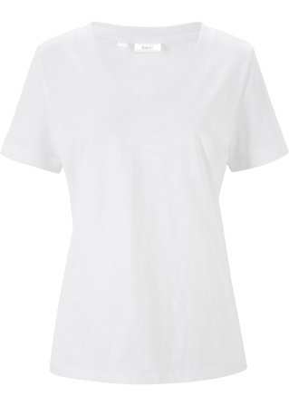 T-Shirt mit V-Ausschnitt in weiß von vorne - bpc bonprix collection