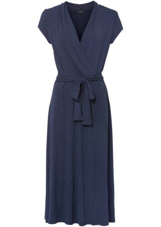 Jerseykleid mit Wickeloptik in blau von vorne - BODYFLIRT