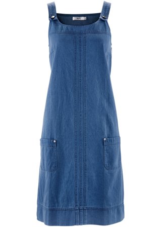 Baumwoll-Jeanskleid mit Latzträgern, knieumspielend in blau von vorne - bpc bonprix collection