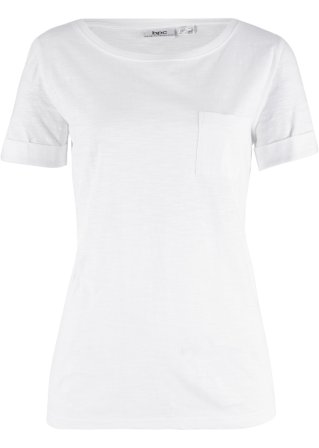 Flammgarn T-Shirt mit Brusttasche aus Bio-Baumwolle in weiß von vorne - bpc bonprix collection