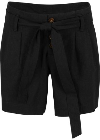 Shorts mit Knopfleiste und Bindeband, mit Leinen in schwarz von vorne - bpc bonprix collection