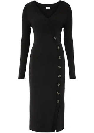 Strickkleid mit Knöpfen in schwarz von vorne - bonprix