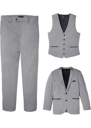 Anzug mit recycelten Polyester. (3-tlg.Set): Sakko, Hose, Weste in grau von vorne - bonprix