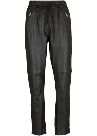 Leder-Joggpants aus Lammnappa in schwarz von vorne - bonprix PREMIUM