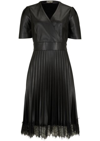 Lederimitat-Kleid mit Spitze in schwarz von vorne - bpc selection