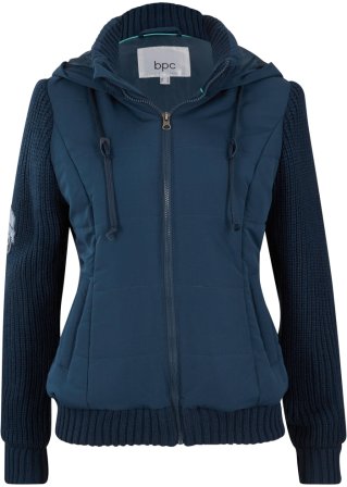 Übergangs-Jacke mit Strickärmeln und Kapuze in blau von vorne - bpc bonprix collection