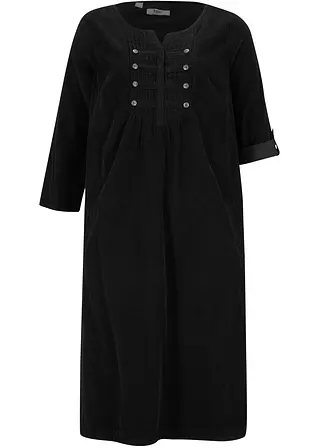 Cord-Blusenkleid aus reiner Baumwolle in schwarz von vorne - bonprix