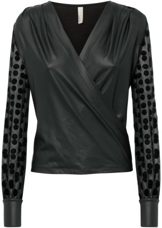 Shirt in Lederoptik in schwarz von vorne - BODYFLIRT boutique
