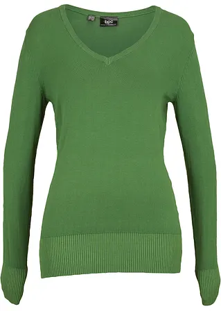 Feinstrick-Pullover mit V-Ausschnitt in grün von vorne - bonprix