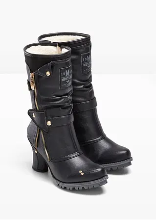 Moderner Mustang Stiefel mit ZierreiBverschluss schwarz Damen