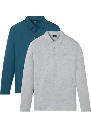 Poloshirts (2er Pack), Langarm in petrol von vorne - bonprix