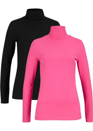 Langarmshirt mit Rollkragen (2er Pack) in pink von vorne - bpc bonprix collection