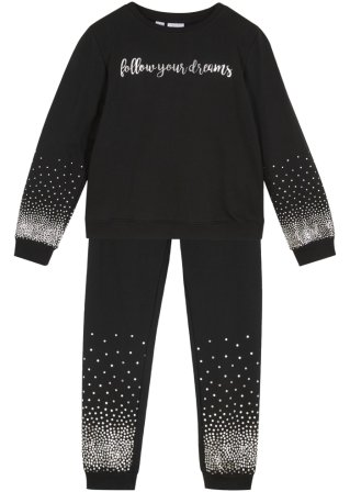 Mädchen Sweatshirt + Sweathose (2-tlg. Set) in schwarz von vorne - bpc bonprix collection