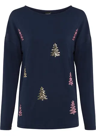 Oversize-Shirt mit Weihnachtsmotiv in blau von vorne - bonprix