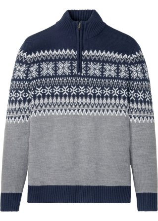 Norweger-Pullover mit Troyerkragen in grau von vorne - bpc bonprix collection