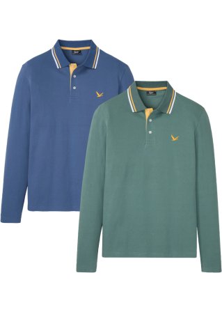 Poloshirt, Langarm (2er Pack) in blau von vorne - bpc bonprix collection