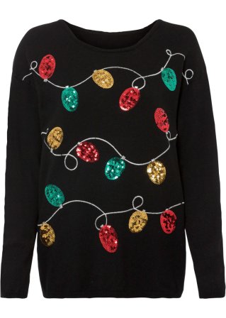 Weihnachts-Pullover in schwarz von vorne - BODYFLIRT