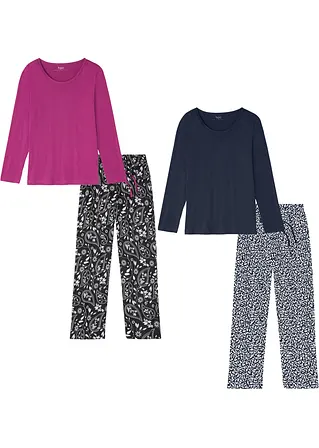 Pyjama (2er Pack) in lila von vorne - bonprix