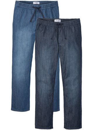 Regular Fit Jeans mit elastischem Bund, Straight (2er Pack) in blau von vorne - John Baner JEANSWEAR