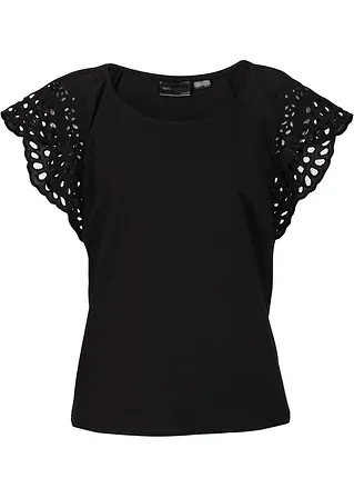Shirt mit Lochstickerei in schwarz von vorne - bonprix