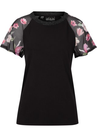 Shirt mit Chiffonärmeln in schwarz von vorne - bpc selection