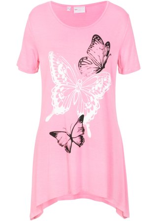 Longshirt mit Zipfel und Schmetterlingsmuster  in pink von vorne - bpc selection