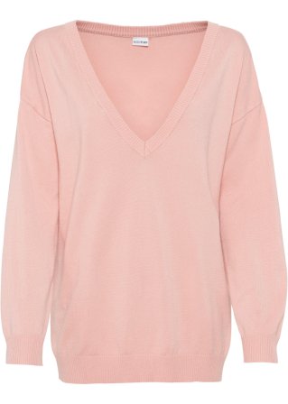 Oversize-Pullover mit V-Ausschnitt in rosa von vorne - BODYFLIRT