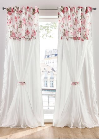 2 lagiger Vorhang mit Rosendruck inkl Raffhalter(1er Pack) in weiß - bpc living bonprix collection