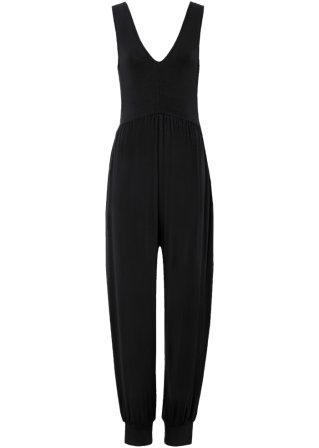 Jersey-Jumpsuit in schwarz von vorne - BODYFLIRT boutique