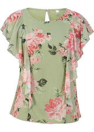 Meshshirt mit Volants in grün von vorne - bpc selection