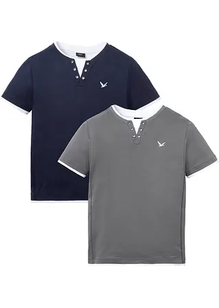 2 in 1 Shirt, Kurzarm (2er Pack) in blau von vorne - bonprix