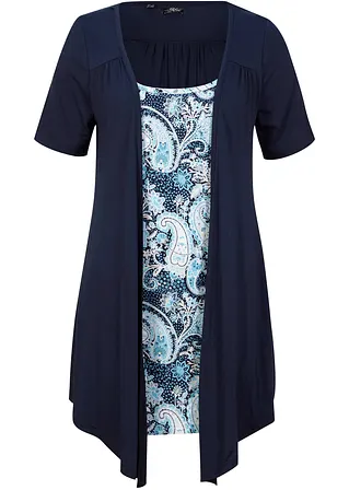 Bedrucktes 2in1 Shirt mit Rundhals in blau von vorne - bonprix