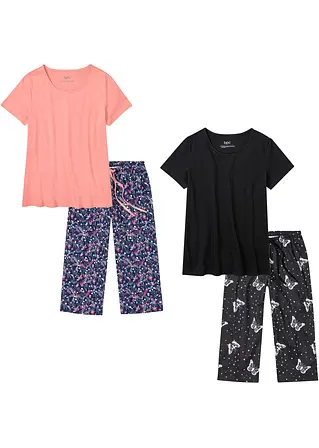 Capri Pyjama (2er Pack) in schwarz von vorne - bonprix