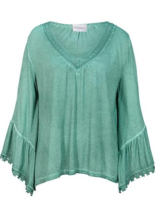 Shirt-Tunika mit Spitze in grün von vorne - bpc selection