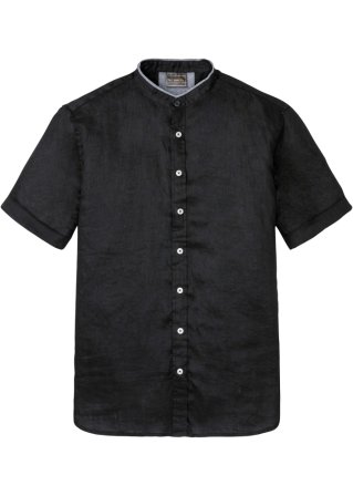 Leinen - Kurzarmhemd mit Stehkragen in schwarz von vorne - bpc selection
