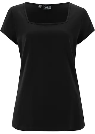 Kurzarmshirt mit Karree-Ausschnitt in schwarz von vorne - bonprix