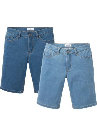 Stretch-Jeans-Bermuda m. Komfortschnitt, Regular (2er Pack) in blau von vorne - John Baner JEANSWEAR