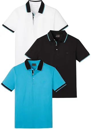 Piqué-Poloshirt (3er Pack), Kurzarm in blau von vorne - bonprix