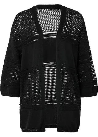 Oversized Cardigan mit Ajourmuster in schwarz von vorne - bonprix