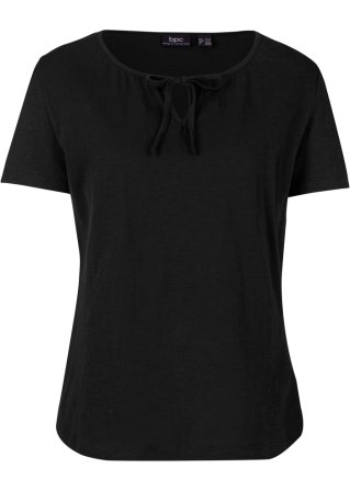 Shirt mit Schnürung, kurzarm in schwarz von vorne - bpc bonprix collection