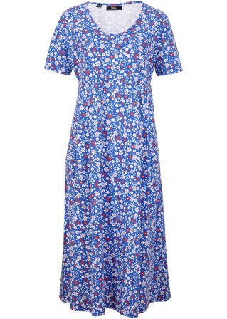Baumwoll-Jerseykleid, Midilänge in blau von vorne - bpc bonprix collection