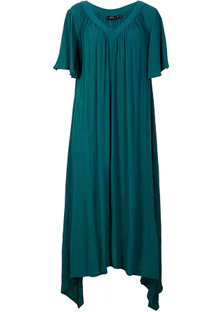 Langes Kaftan-Kleid aus Kreppware in petrol von vorne - bonprix