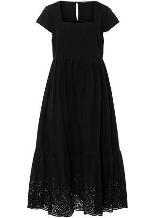 Midi-Kleid mit Lochstickerei in schwarz von vorne - BODYFLIRT