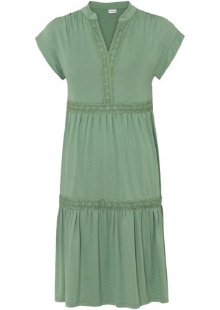 Tunika-Kleid mit Spitze in grün von vorne - BODYFLIRT