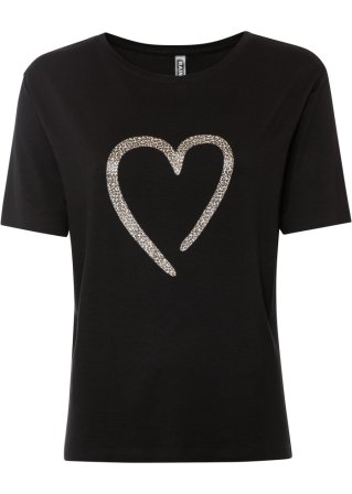 T-Shirt mit Leo -Herz in schwarz von vorne - RAINBOW