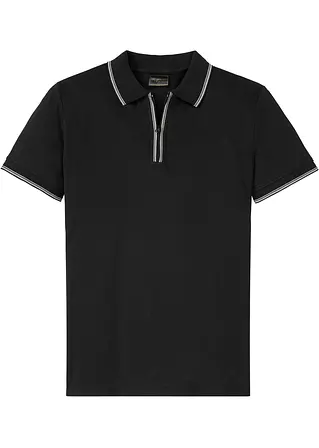 Poloshirt mit Reißverschluss in schwarz von vorne - bonprix