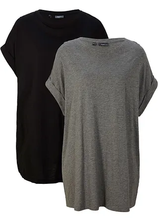 Longshirt mit umgeschlagenem Ärmel (2er Pack) in grau von vorne - bonprix