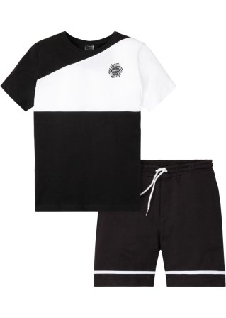 Shirt und kurze Hose (2-tlg.Set) in schwarz von vorne - RAINBOW