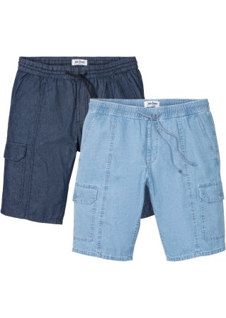 Jeans-Schlupf-Bermuda mit Cargotaschen, Loose Fit (2er Pack) in blau von vorne - John Baner JEANSWEAR