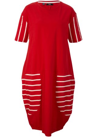 Knieumspielendes Oversized-Baumwoll-Kleid, 1/2-Arm in rot von vorne - bpc bonprix collection